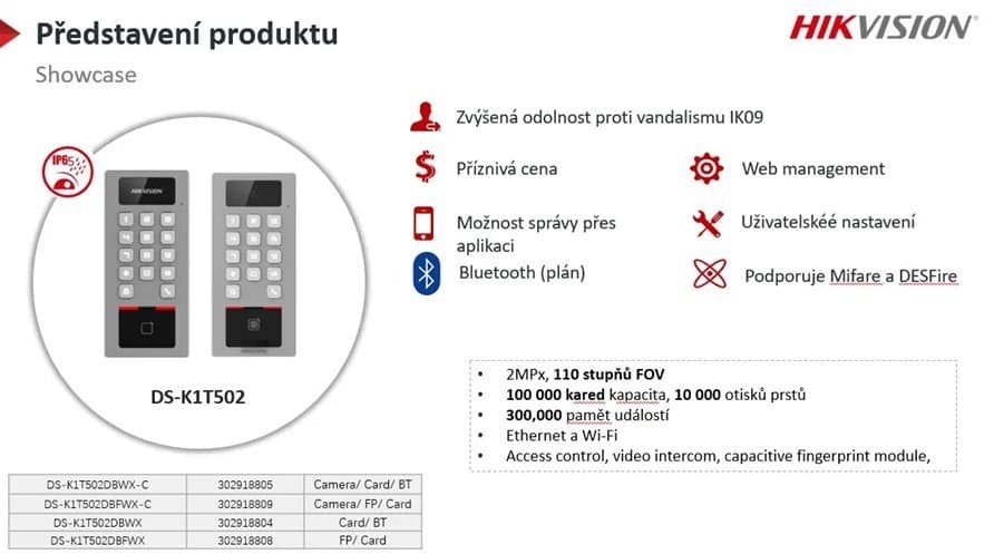 Hikvision DS-K1T502DBWX - Terminál se čtečkou, Mifare
