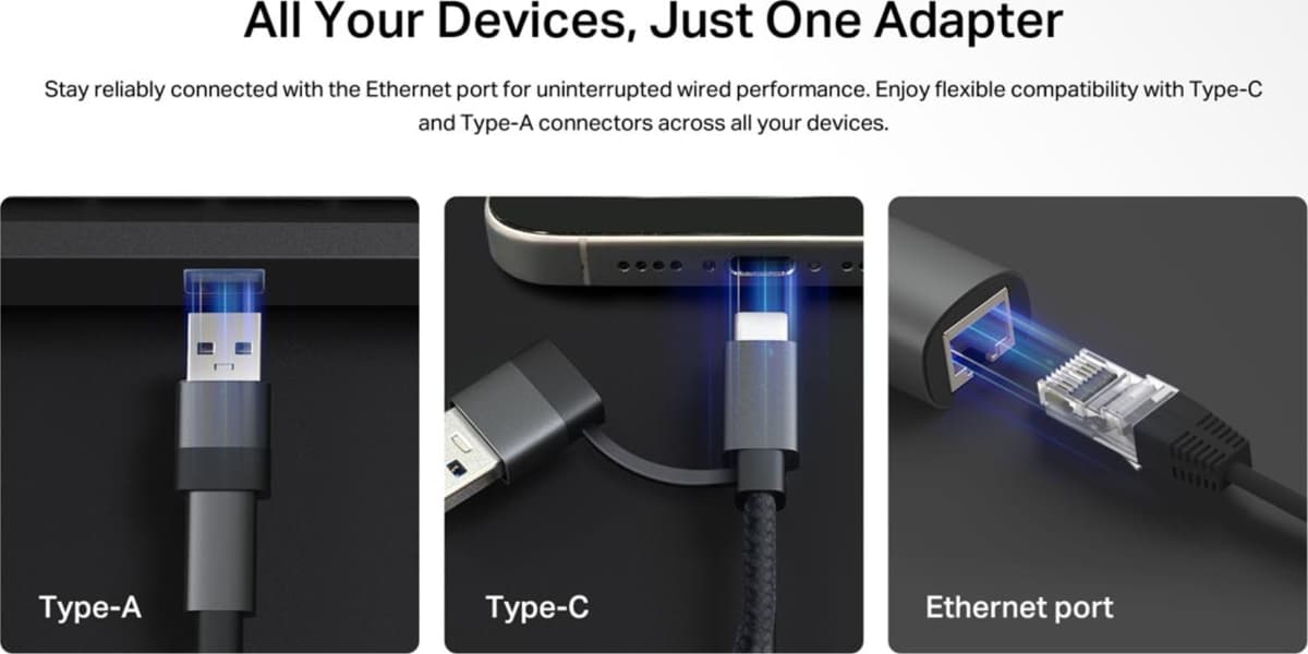 TP-Link UE310C, USB-A/C Síťový adaptér, 2.5G