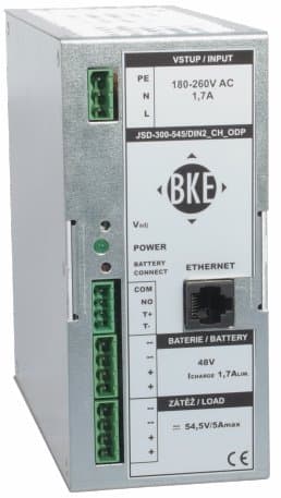 Napájecí zdroj/nabíječ BKE JSD-300-545/DIN2_CH_ODP na DIN lištu s dohledem 54,5 V, 300 W, 5 A, LAN port