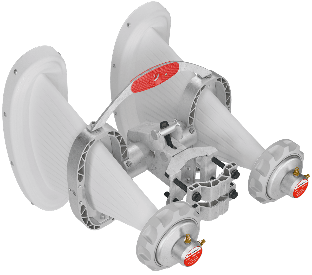 RF elements Asymetrická Horn Wideband anténa, 4x4 MIMO, 6/5 GHz, 15dBi, 90°